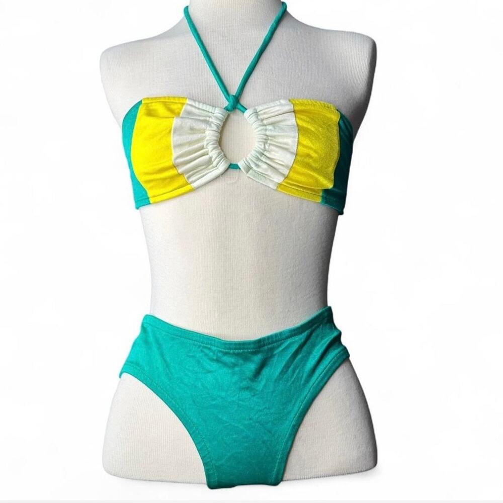 Vintage 80s/90s Bikini Swimwear Green and Yellow 
Women’s Size S/M